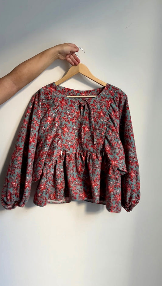 Erika Blouse - upcycled Floral corduroy