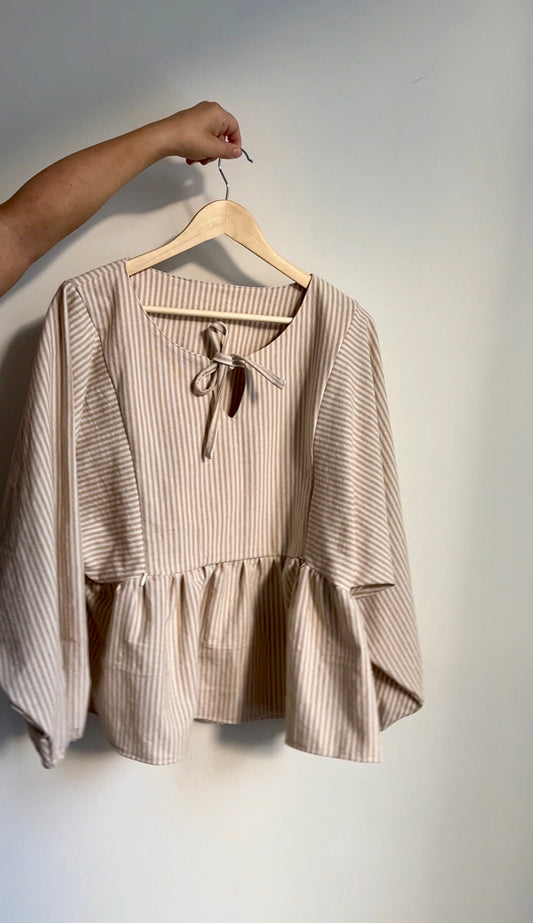 Erika Blouse - upcycled Beige Striped